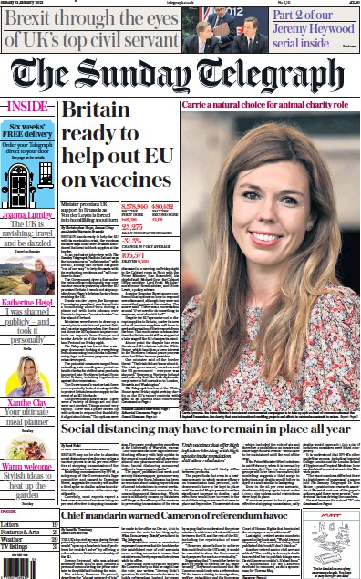 The Sunday Telegraph (UK) Newspaper Front Page for 31 January 2021