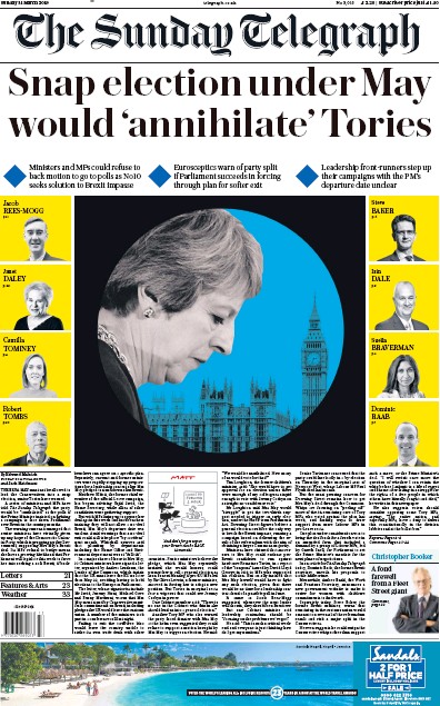 The Sunday Telegraph (UK) Newspaper Front Page for 31 March 2019
