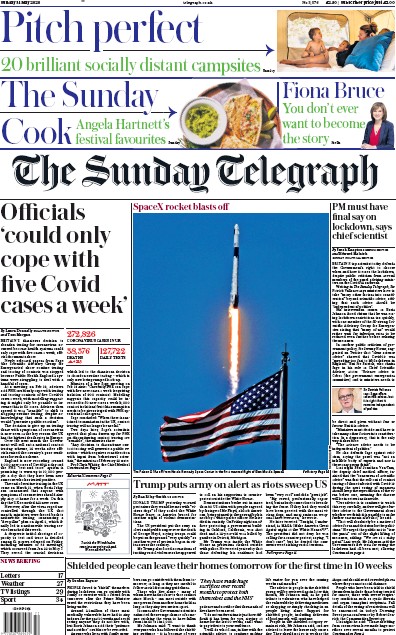 The Sunday Telegraph Newspaper Front Page for 31 May 2020