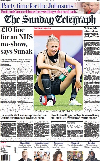 The Sunday Telegraph (UK) Newspaper Front Page for 31 July 2022