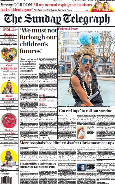 The Sunday Telegraph (UK) Newspaper Front Page for 3 January 2021