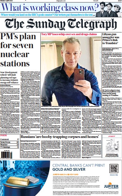 The Sunday Telegraph Newspaper Front Page for 3 April 2022