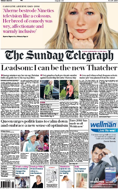 The Sunday Telegraph Newspaper Front Page for 3 July 2016