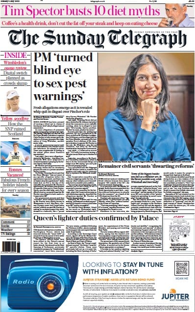 The Sunday Telegraph (UK) Newspaper Front Page for 3 July 2022