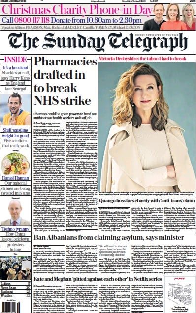 The Sunday Telegraph (UK) Newspaper Front Page for 4 December 2022