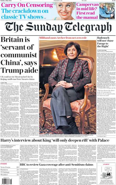 The Sunday Telegraph (UK) Newspaper Front Page for 4 May 2025