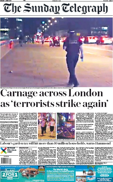 The Sunday Telegraph Newspaper Front Page for 4 June 2017