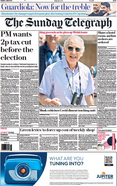 The Sunday Telegraph Newspaper Front Page for 4 June 2023