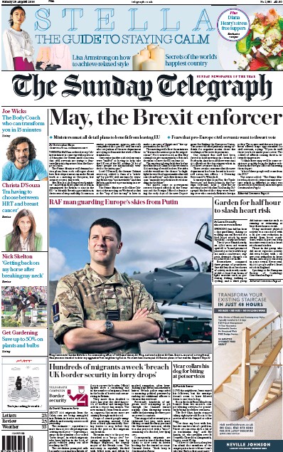 The Sunday Telegraph Newspaper Front Page for 4 September 2016