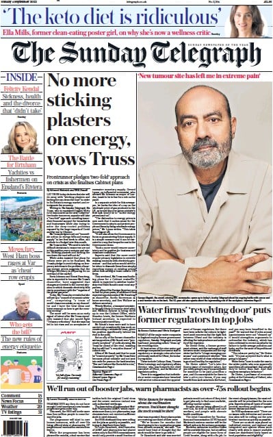 The Sunday Telegraph (UK) Newspaper Front Page for 4 September 2022