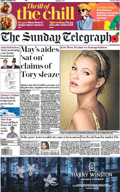The Sunday Telegraph Newspaper Front Page for 5 November 2017