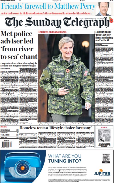 The Sunday Telegraph Newspaper Front Page for 5 November 2023
