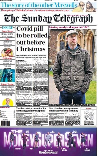 The Sunday Telegraph (UK) Newspaper Front Page for 5 December 2021