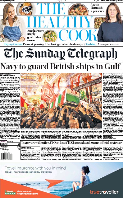 The Sunday Telegraph Newspaper Front Page for 5 January 2020