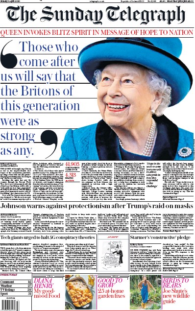 The Sunday Telegraph Newspaper Front Page for 5 April 2020
