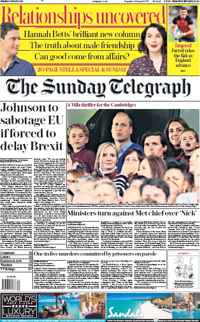 The Sunday Telegraph Newspaper Front Page for 6 October 2019