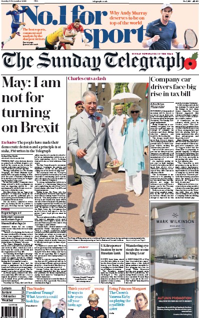 The Sunday Telegraph Newspaper Front Page for 6 November 2016