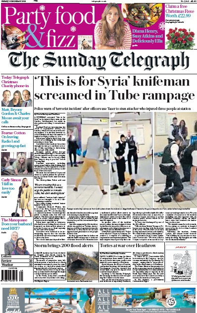 The Sunday Telegraph (UK) Newspaper Front Page for 6 December 2015