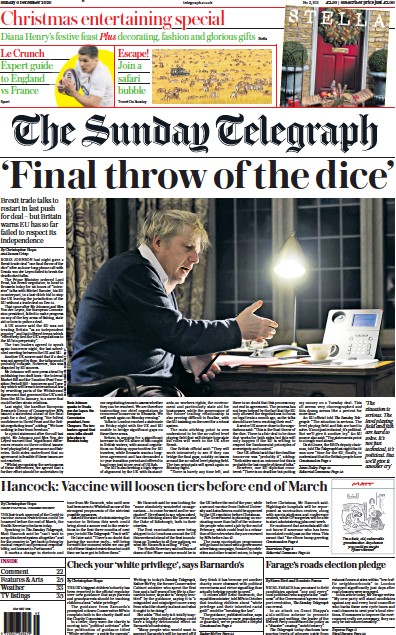 The Sunday Telegraph (UK) Newspaper Front Page for 6 December 2020