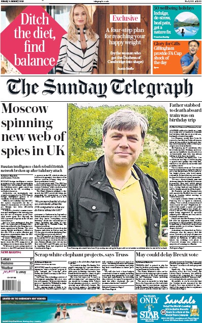 The Sunday Telegraph Newspaper Front Page for 6 January 2019
