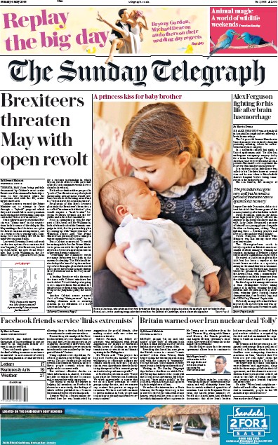 The Sunday Telegraph Newspaper Front Page for 6 May 2018