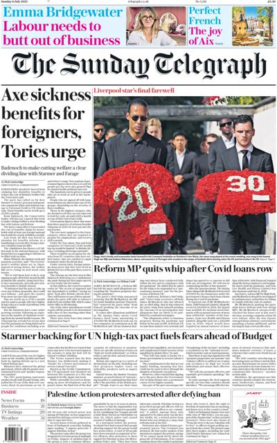 The Sunday Telegraph (UK) Newspaper Front Page for 6 July 2025
