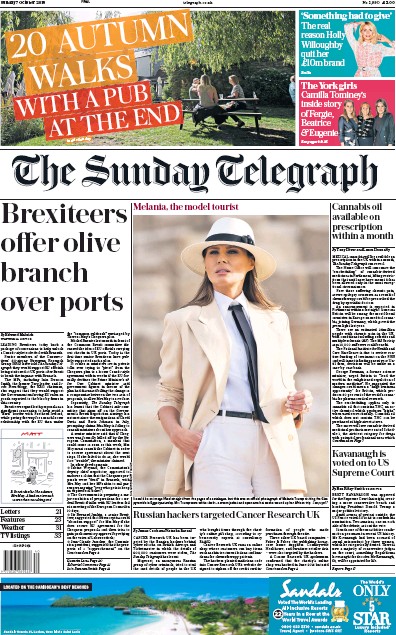 The Sunday Telegraph (UK) Newspaper Front Page for 7 October 2018