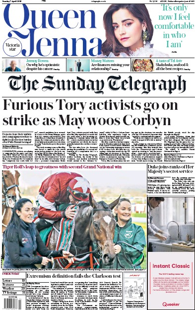 The Sunday Telegraph (UK) Newspaper Front Page for 7 April 2019