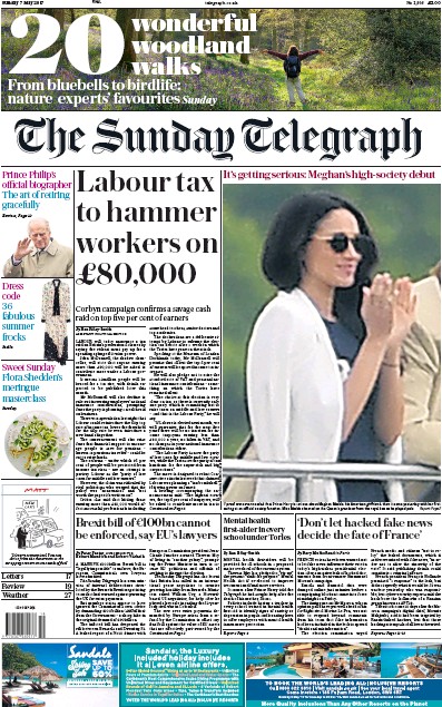 The Sunday Telegraph (UK) Newspaper Front Page for 7 May 2017