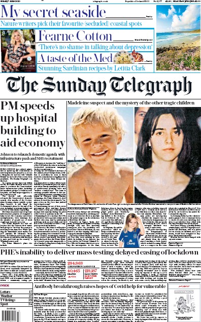 The Sunday Telegraph (UK) Newspaper Front Page for 7 June 2020