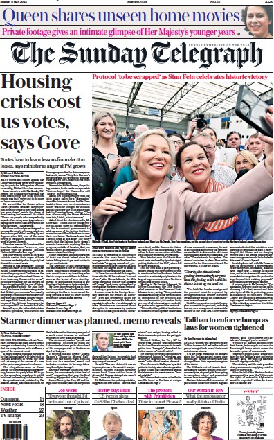 The Sunday Telegraph (UK) Newspaper Front Page for 8 May 2022