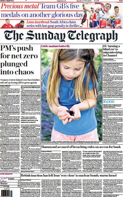 The Sunday Telegraph (UK) Newspaper Front Page for 8 August 2021