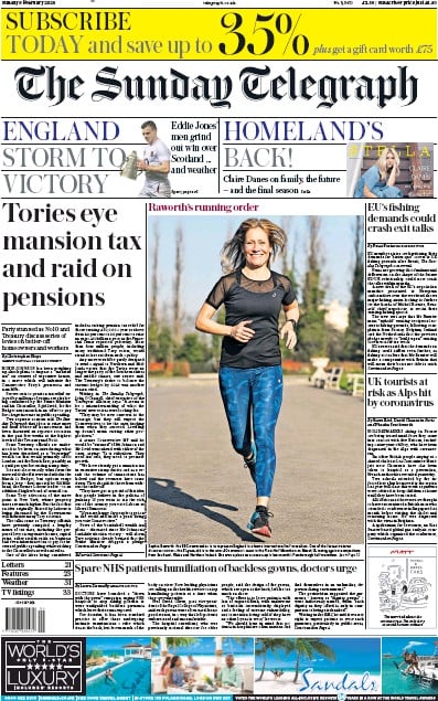 The Sunday Telegraph Newspaper Front Page for 9 February 2020