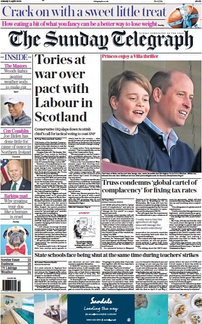 The Sunday Telegraph (UK) Newspaper Front Page for 9 April 2023