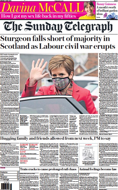 The Sunday Telegraph (UK) Newspaper Front Page for 9 May 2021