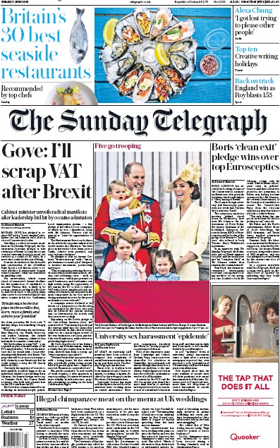 The Sunday Telegraph Newspaper Front Page for 9 June 2019