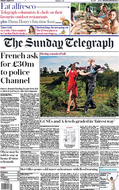The Sunday Telegraph (UK) Newspaper Front Page for 9 August 2020