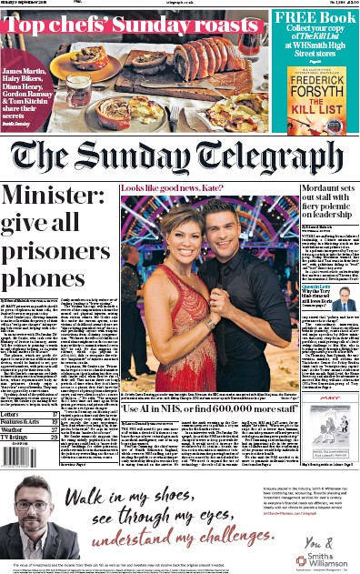 The Sunday Telegraph Newspaper Front Page for 9 September 2018